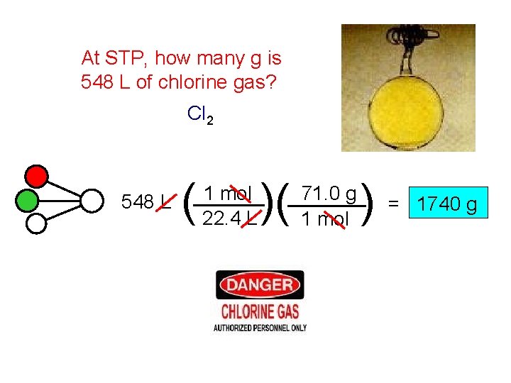 At STP, how many g is 548 L of chlorine gas? Cl 2 548