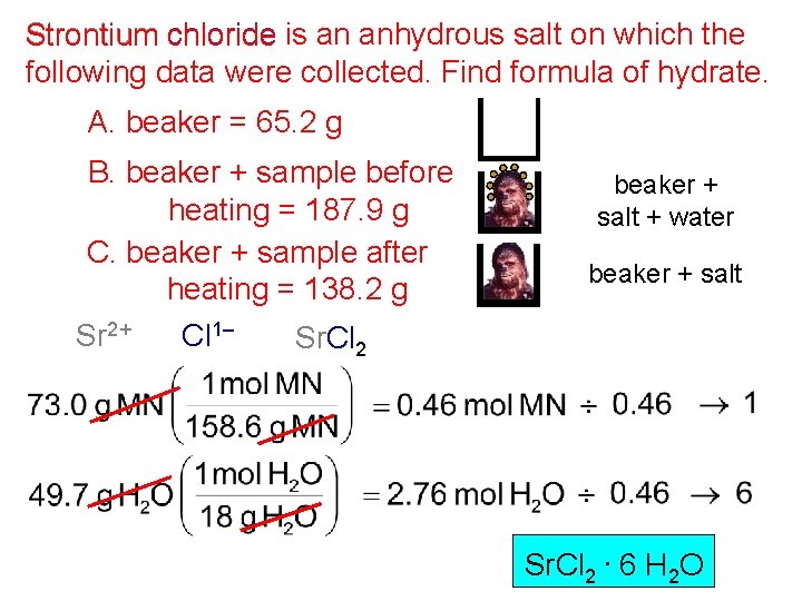 Strontium chloride is an anhydrous salt on which the following data were collected. Find