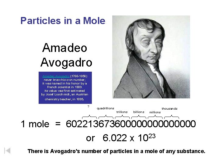 Particles in a Mole Amadeo Avogadro Amedeo Avogadro (1766 -1856) never knew his own