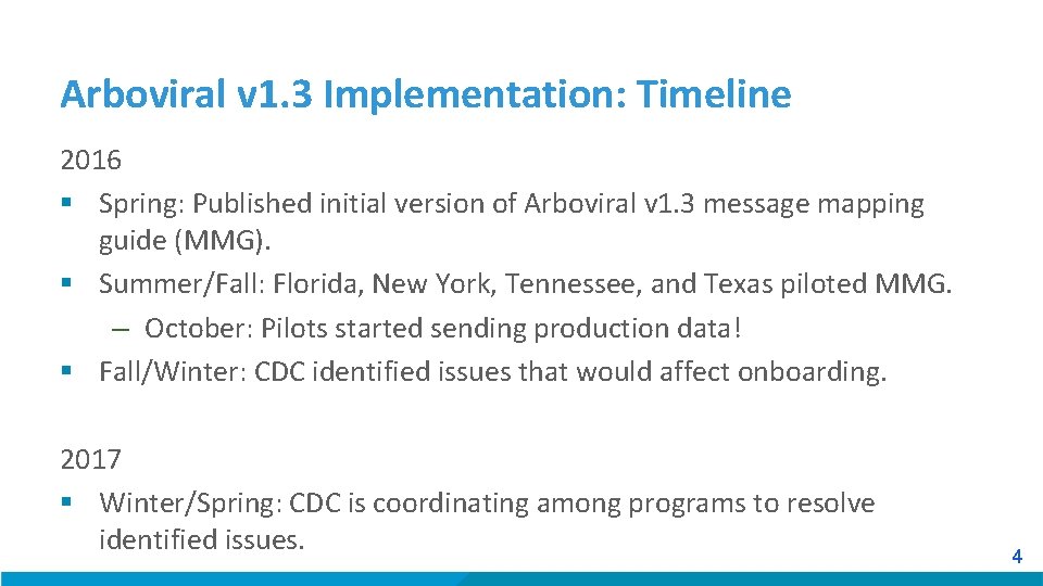 Arboviral v 1. 3 Implementation: Timeline 2016 § Spring: Published initial version of Arboviral