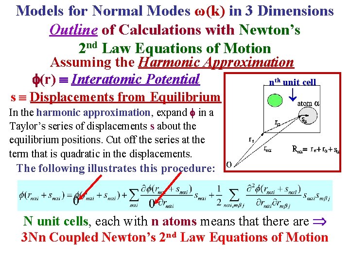 Models for Normal Modes ω(k) in 3 Dimensions Outline of Calculations with Newton’s 2