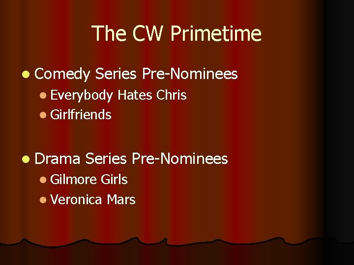 The CW Primetime l Comedy Series Pre-Nominees l Everybody Hates Chris l Girlfriends l