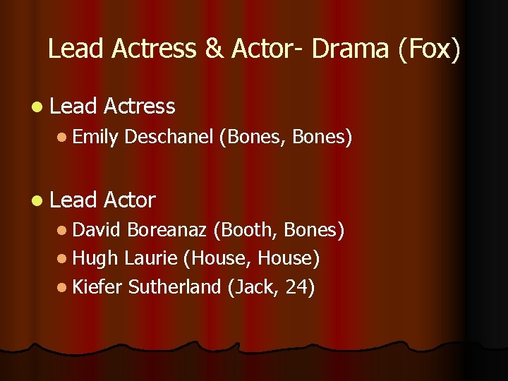 Lead Actress & Actor- Drama (Fox) l Lead Actress l Emily l Lead Deschanel