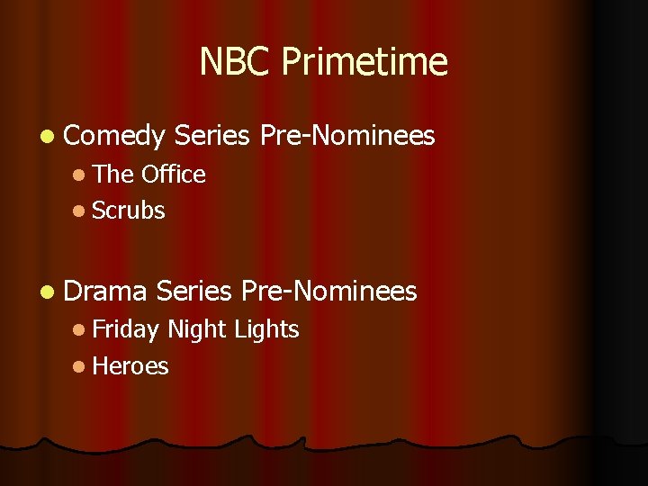 NBC Primetime l Comedy Series Pre-Nominees l The Office l Scrubs l Drama Series