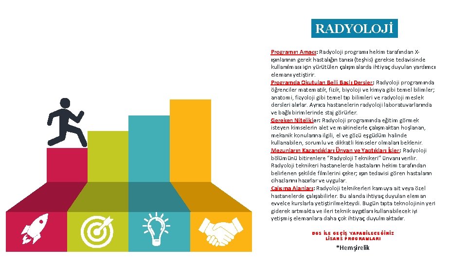 RADYOLOJİ Programın Amacı: Radyoloji programı hekim tarafından Xışınlarının gerek hastalığın tanısı (teşhis) gerekse tedavisinde