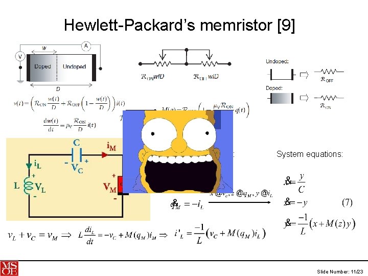 Hewlett-Packard’s memristor [9] Circuit equations: System equations: Slide Number: 11/23 