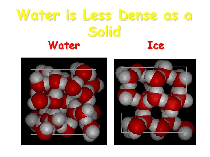 Water is Less Dense as a Solid Water Ice Water is Less Dense as a Solid Water Ice