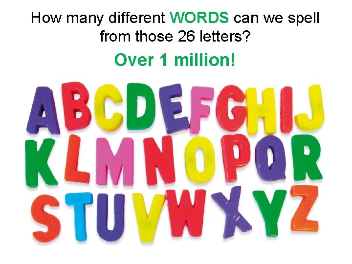 How many different WORDS can we spell from those 26 letters? Over 1 million!