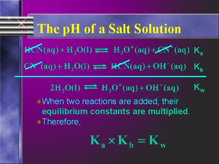 The p. H of a Salt Solution Ka Kb Kw When two reactions are