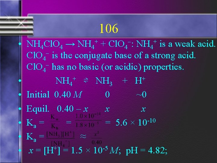 106 • NH 4 Cl. O 4 → NH 4+ + Cl. O 4