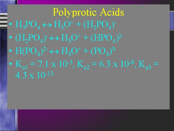 Polyprotic Acids • • H 3 PO 4 H 3 O+ + (H 2