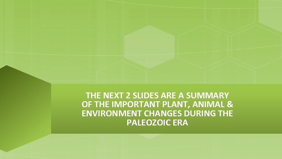 THE NEXT 2 SLIDES ARE A SUMMARY OF THE IMPORTANT PLANT, ANIMAL & ENVIRONMENT