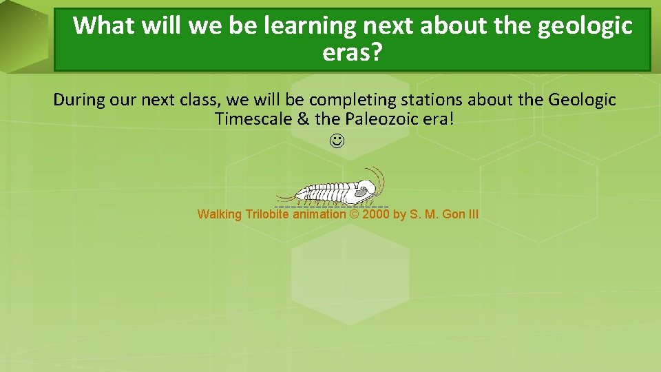 What will we be learning next about the geologic eras? During our next class,