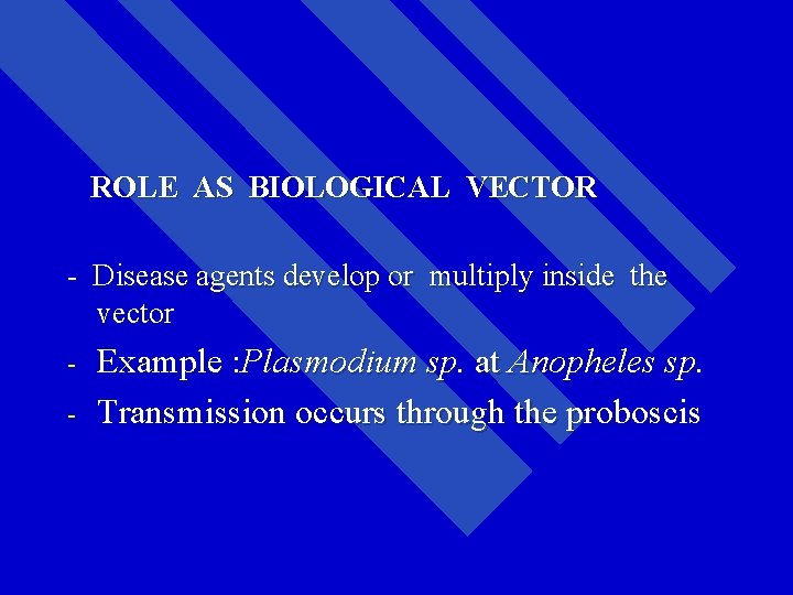 ROLE AS BIOLOGICAL VECTOR - Disease agents develop or multiply inside the vector -