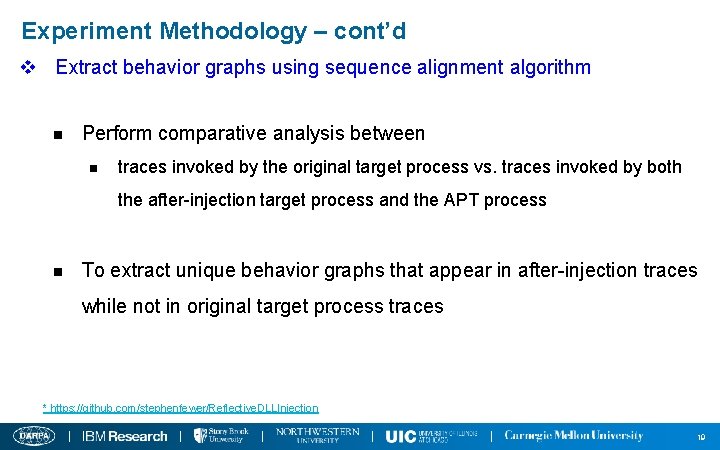 Experiment Methodology – cont’d v Extract behavior graphs using sequence alignment algorithm n Perform