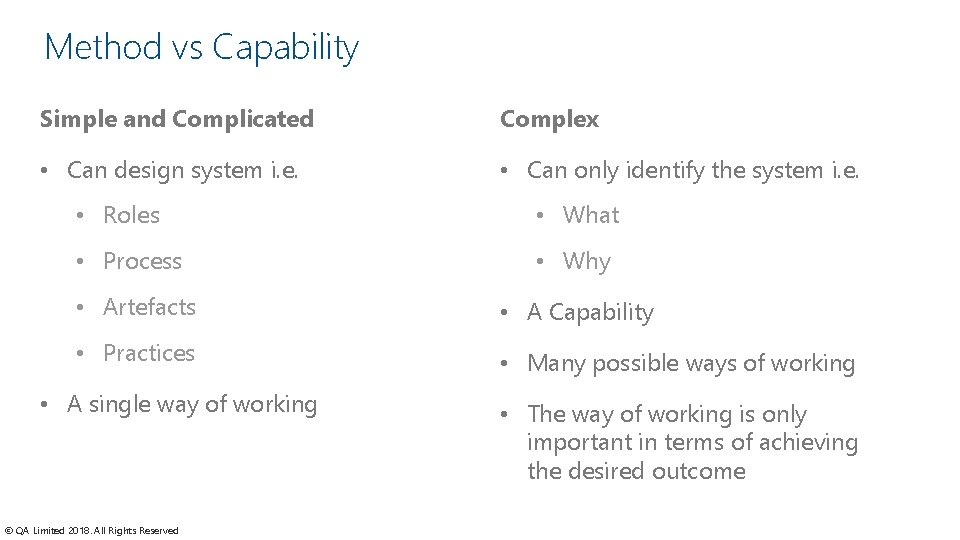 Method vs Capability Simple and Complicated Complex • Can design system i. e. •