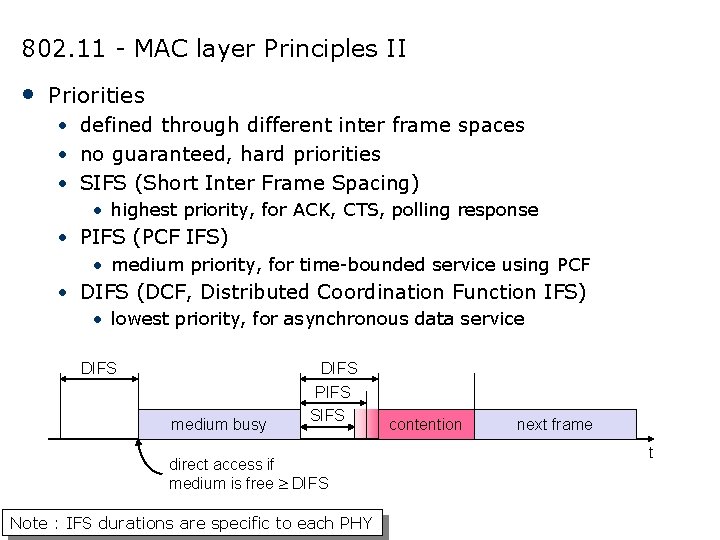 802. 11 - MAC layer Principles II • Priorities • defined through different inter