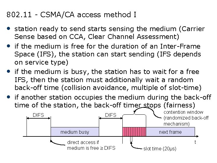 802. 11 - CSMA/CA access method I • station ready to send starts sensing