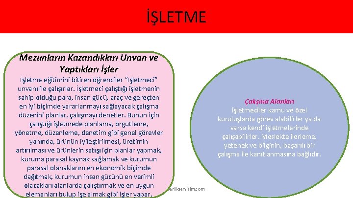 İŞLETME Mezunların Kazandıkları Unvan ve Yaptıkları İşler İşletme eğitimini bitiren öğrenciler “İşletmeci” unvanı ile