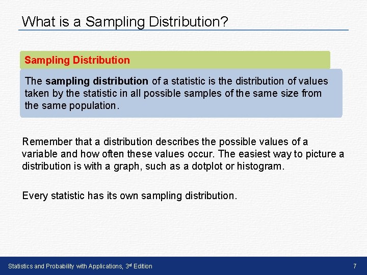 What is a Sampling Distribution? Sampling Distribution The sampling distribution of a statistic is What is a Sampling Distribution? Sampling Distribution The sampling distribution of a statistic is