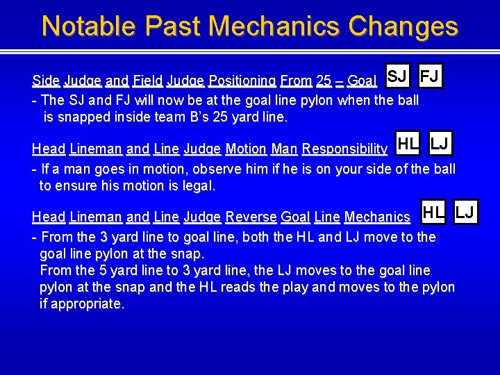 Notable Past Mechanics Changes Side Judge and Field Judge Positioning From 25 – Goal