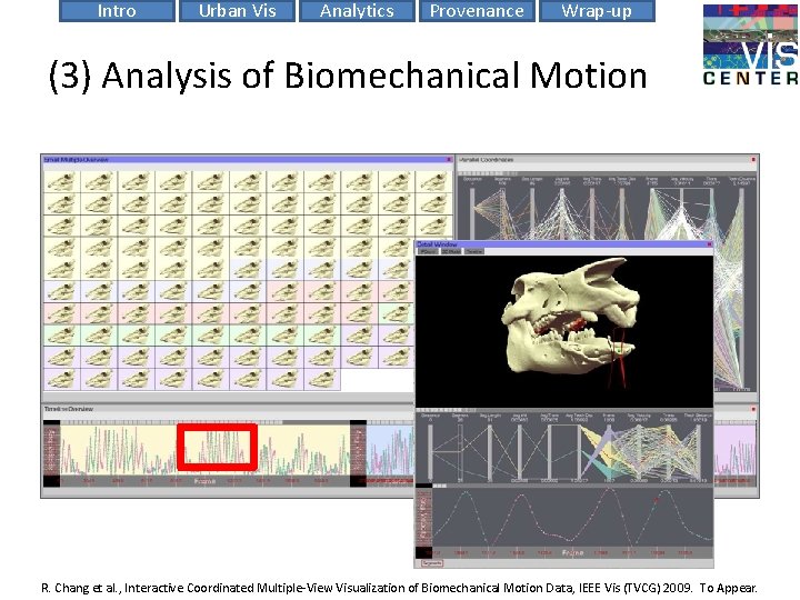 Intro Urban Vis Analytics Provenance Wrap-up (3) Analysis of Biomechanical Motion R. Chang et