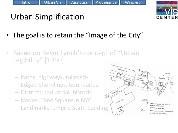 Intro Urban Vis Analytics Provenance Wrap-up Urban Simplification • The goal is to retain