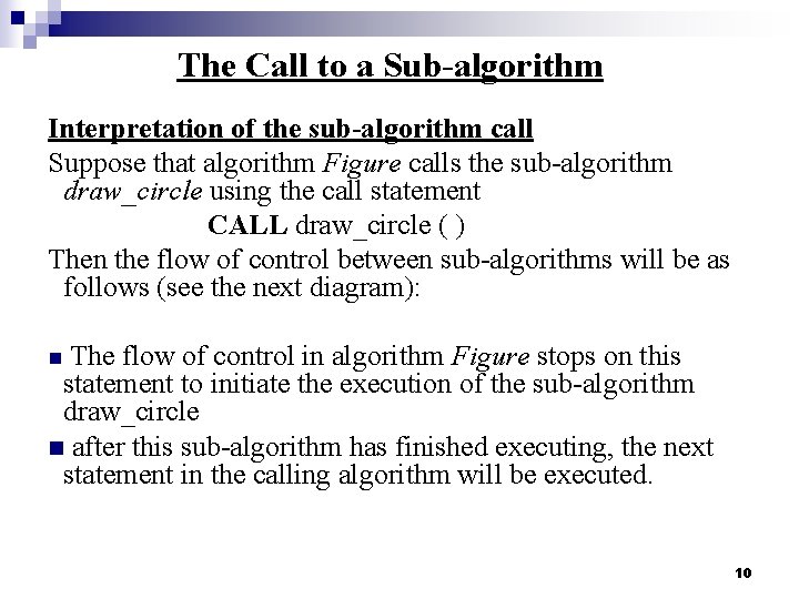 The Call to a Sub-algorithm Interpretation of the sub-algorithm call Suppose that algorithm Figure The Call to a Sub-algorithm Interpretation of the sub-algorithm call Suppose that algorithm Figure
