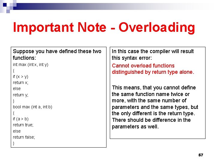 Important Note - Overloading Suppose you have defined these two functions: int max (int Important Note - Overloading Suppose you have defined these two functions: int max (int