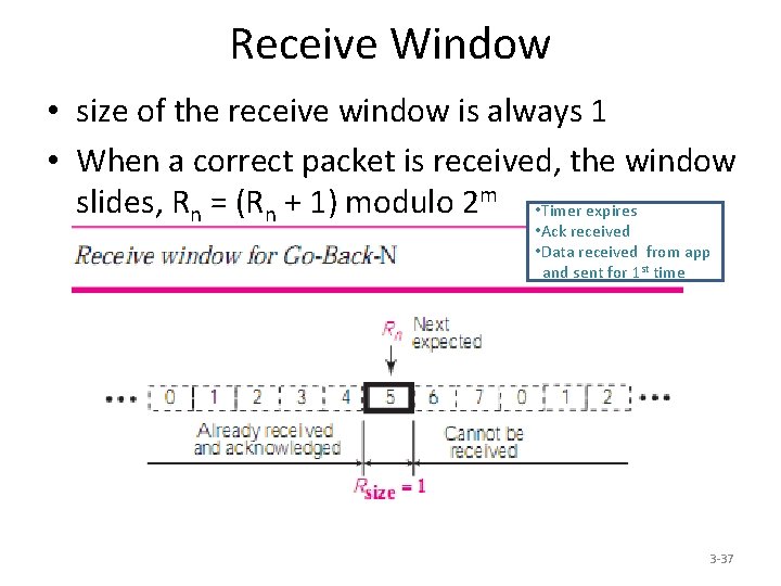 Receive Window • size of the receive window is always 1 • When a