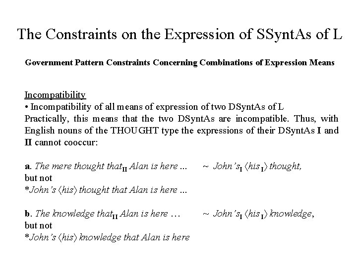 The Constraints on the Expression of SSynt. As of L Government Pattern Constraints Concerning
