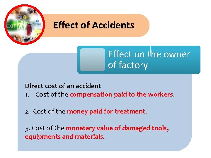 Effect of Accidents Effect on the owner of factory Direct cost of an accident
