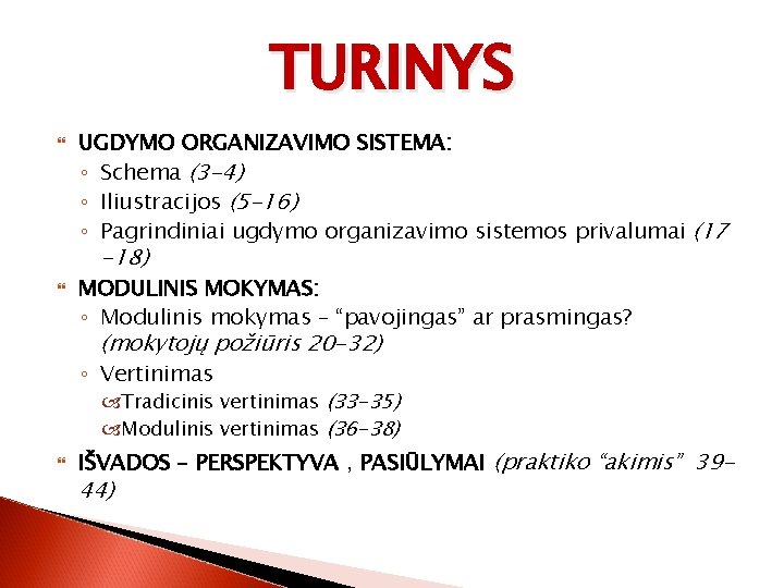 TURINYS UGDYMO ORGANIZAVIMO SISTEMA: ◦ Schema (3 -4) ◦ Iliustracijos (5 -16) ◦ Pagrindiniai