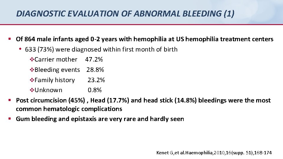DIAGNOSTIC EVALUATION OF ABNORMAL BLEEDING (1) § Of 864 male infants aged 0 -2
