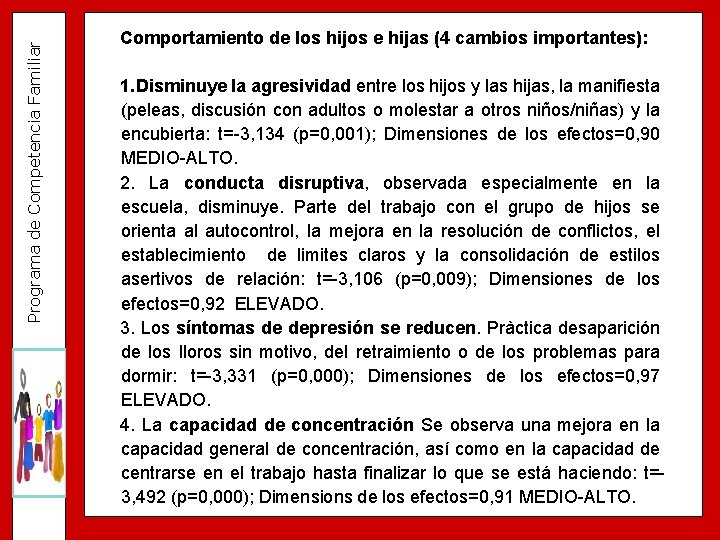 Programa de Competencia Familiar Comportamiento de los hijos e hijas (4 cambios importantes): 1.