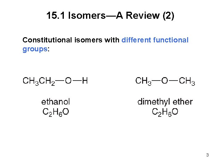 15. 1 Isomers—A Review (2) Constitutional isomers with different functional groups: 3 