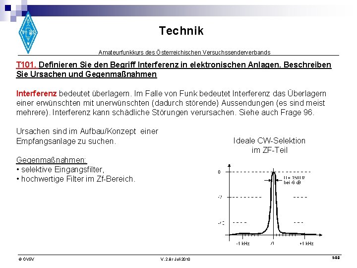 Technik Amateurfunkkurs des Österreichischen Versuchssenderverbands T 101. Definieren Sie den Begriff Interferenz in elektronischen