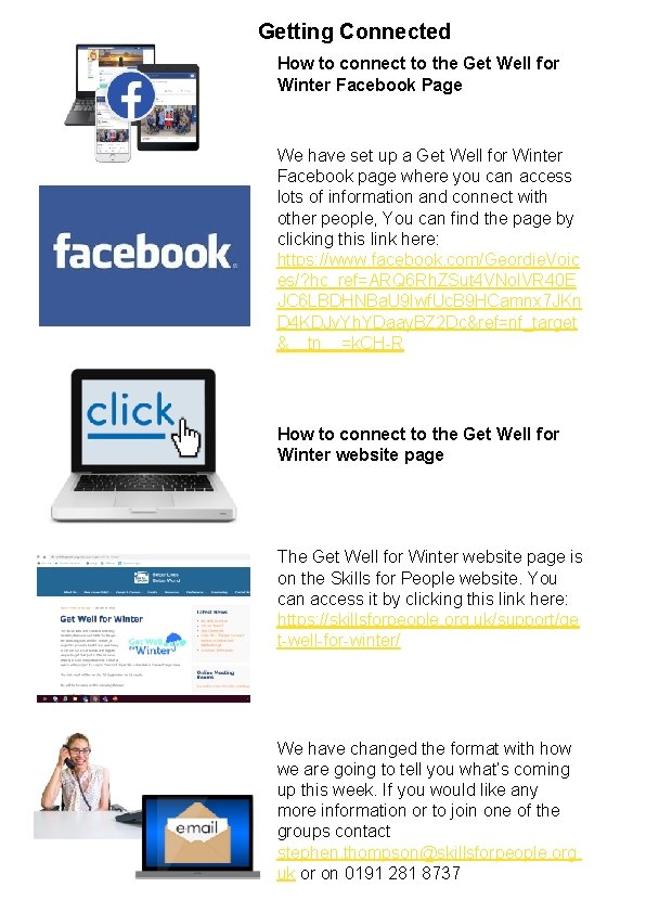 Getting Connected How to connect to the Get Well for Winter Facebook Page We
