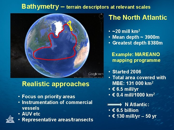 Bathymetry – terrain descriptors at relevant scales The North Atlantic • ~20 mill km