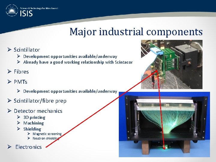 Major industrial components Ø Scintillator Ø Development opportunities available/underway Ø Already have a good