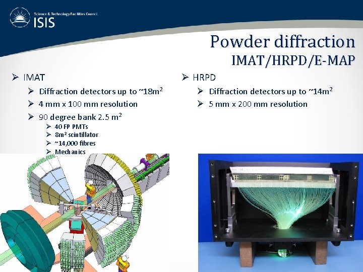 Powder diffraction IMAT/HRPD/E-MAP Ø IMAT Ø HRPD Ø Diffraction detectors up to ~18 m