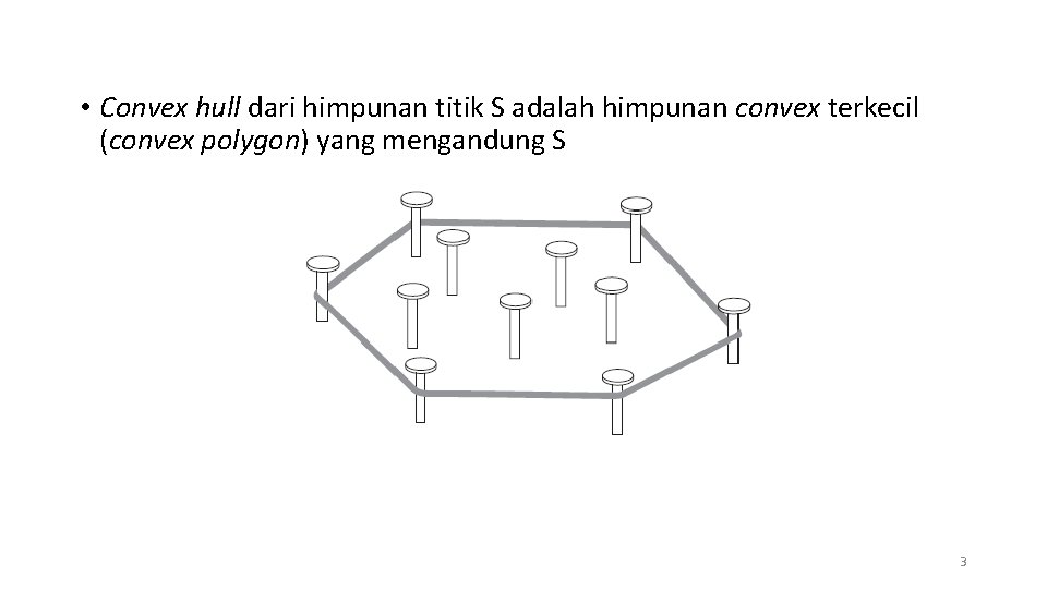  • Convex hull dari himpunan titik S adalah himpunan convex terkecil (convex polygon)