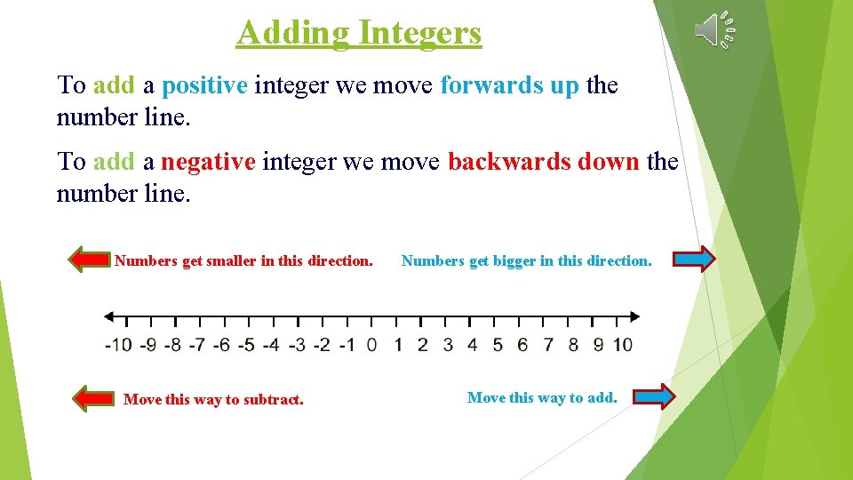 Adding Integers To add a positive integer we move forwards up the number line.