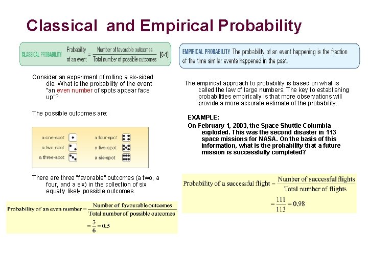 Classical and Empirical Probability Consider an experiment of rolling a six-sided die. What is