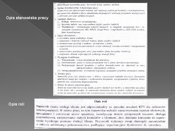 Opis stanowiska pracy Opis roli 