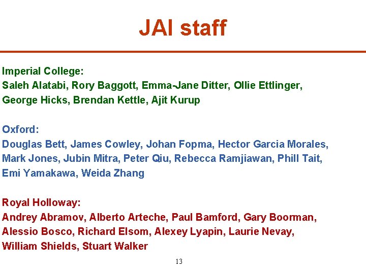 JAI staff Imperial College: Saleh Alatabi, Rory Baggott, Emma-Jane Ditter, Ollie Ettlinger, George Hicks,