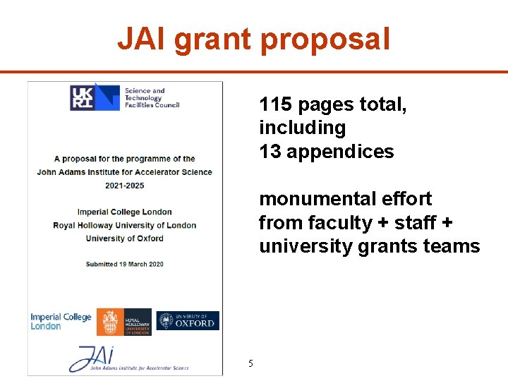 JAI grant proposal 115 pages total, including 13 appendices monumental effort from faculty +