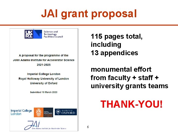 JAI grant proposal 115 pages total, including 13 appendices monumental effort from faculty +