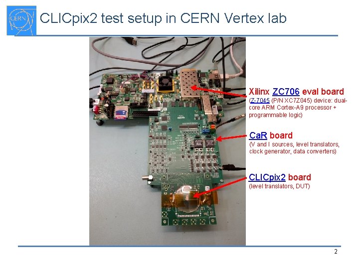 CLICpix 2 test setup in CERN Vertex lab Xilinx ZC 706 eval board (Z-7045