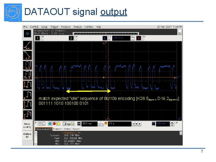 DATAOUT signal output match expected “idle” sequence of 8 b/10 b encoding [K 28.